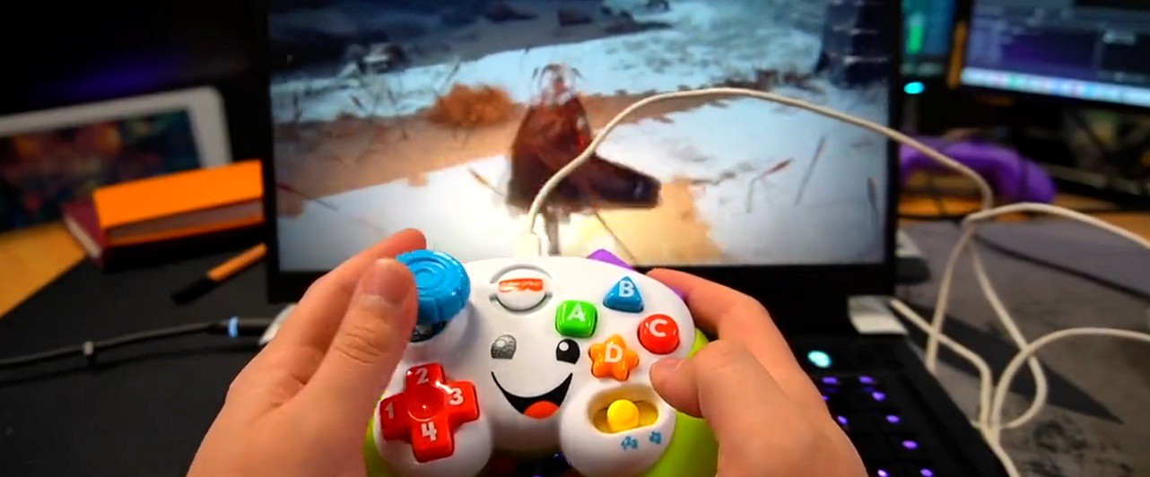Elden Ring played on a toy controller: video